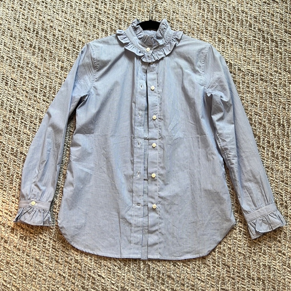 J Crew button down. Blue with white pinstripe